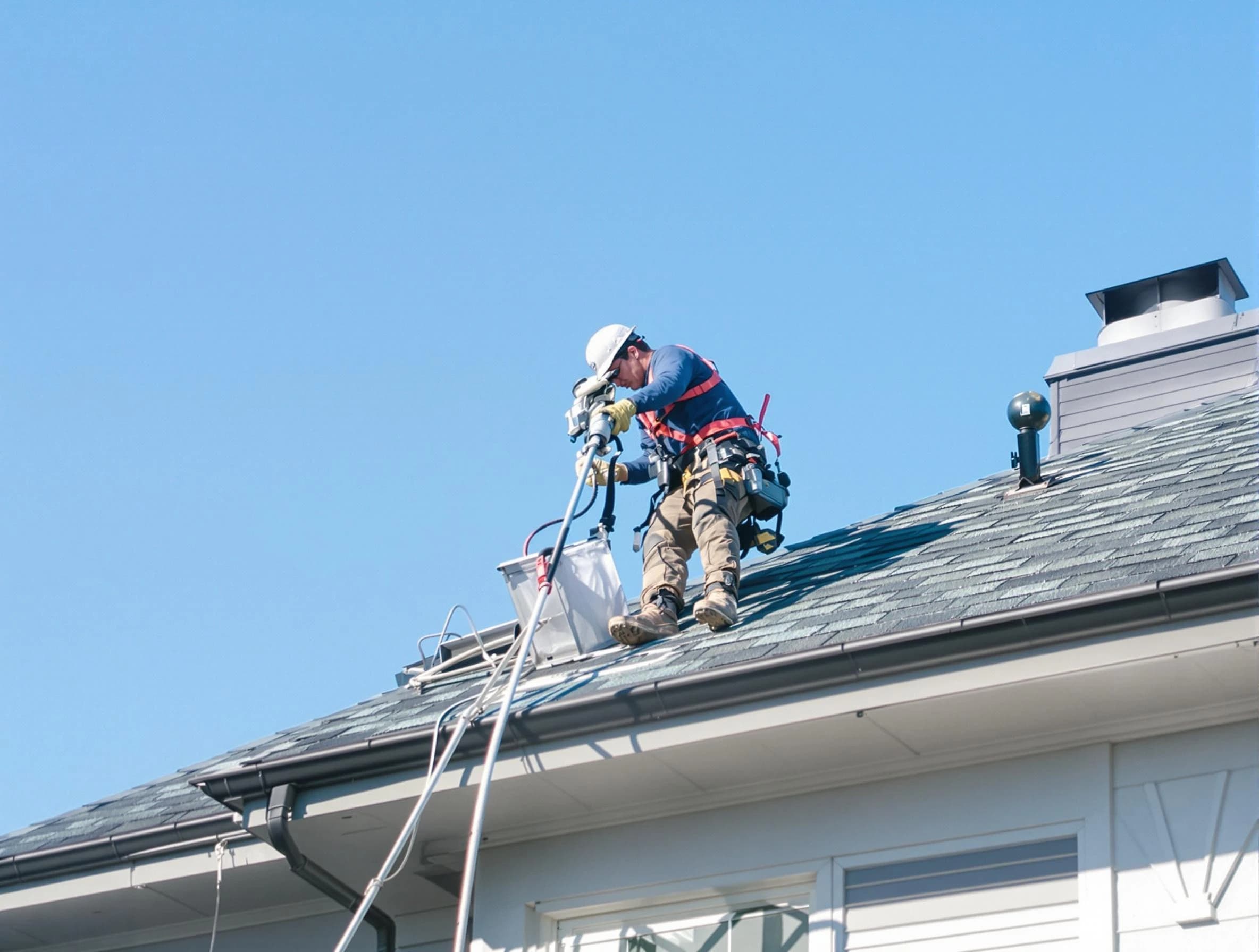 Forest Park Dryer Vent Cleaning certified technician cleaning a roof-mounted dryer vent system in Forest Park