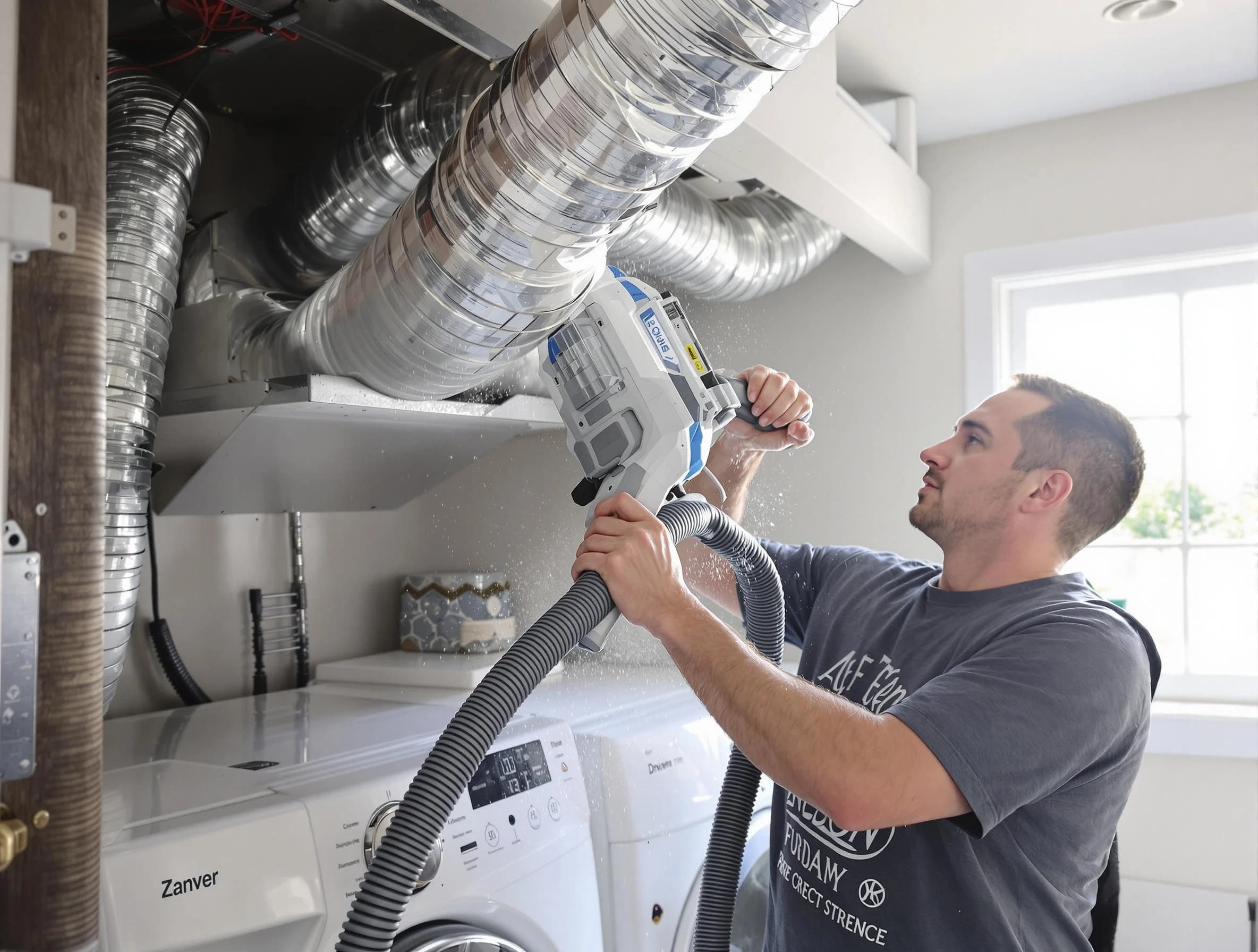 Forest Park Dryer Vent Cleaning specialist cleaning deep within a dryer vent duct system in Forest Park