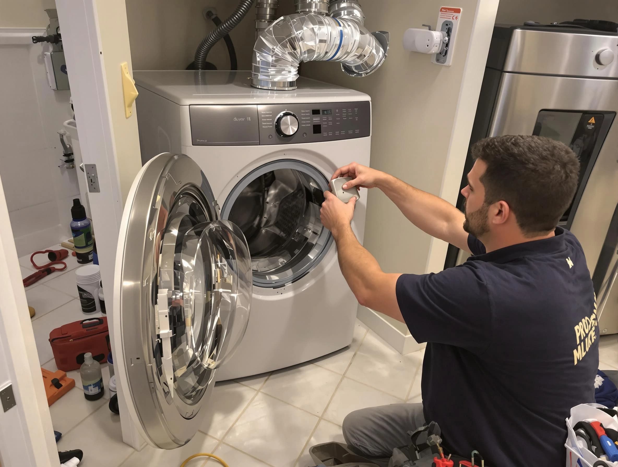 Forest Park Dryer Vent Cleaning technician performing precise dryer vent hose installation in Forest Park