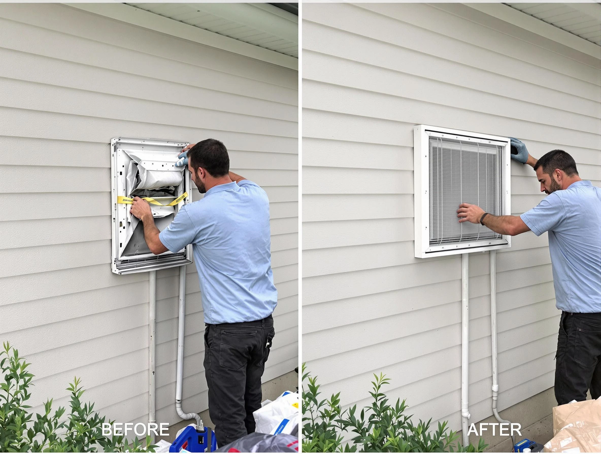 Forest Park Dryer Vent Cleaning technician installing high-quality dryer vent cover at a residential property in Forest Park